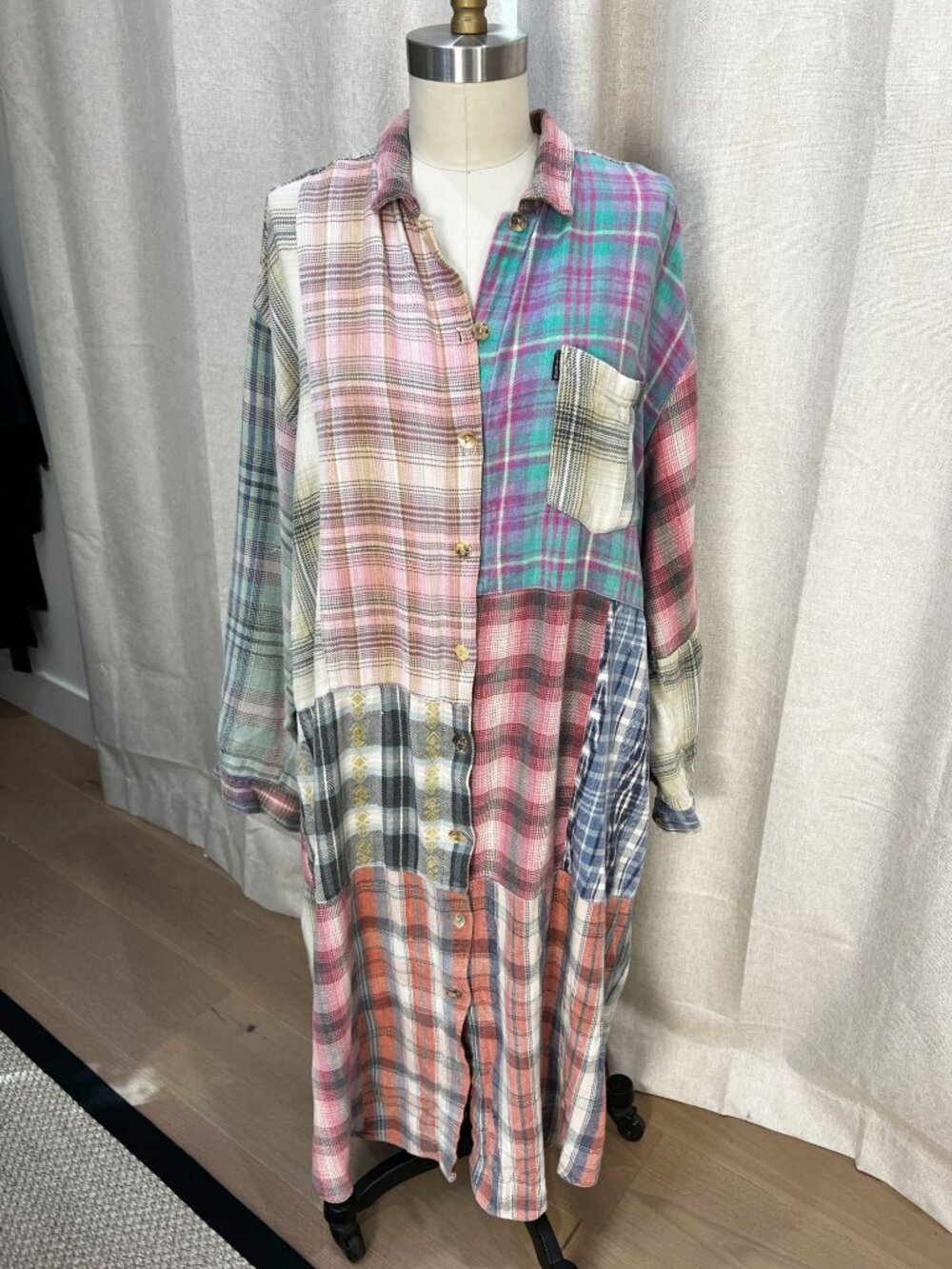 Sundance X Citron Santa Monica Vintage Plaid Flannel Patch Shirtdress Size L